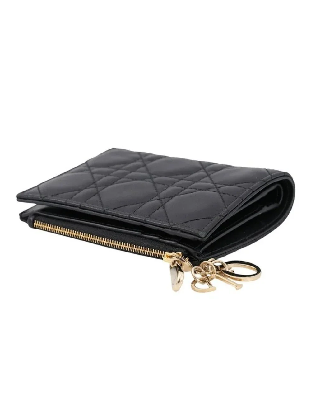 Dior Bifold Wallet Lady Dahlia Cannage Leather Black